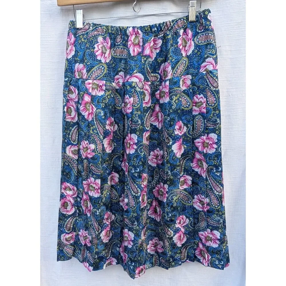 Vintage Women's Pleated A Line‎ Midi Skirt Sz 14 Floral Paisley Colorful 90s